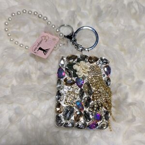 Rhinestone Embellished Keychain with Pearl Accent